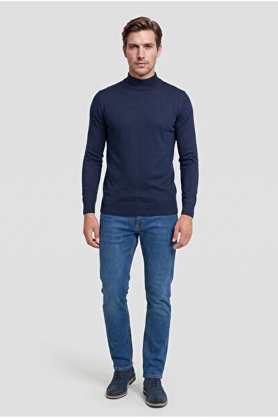 D'S Damat Ds Damat Regular Fit Bleumarin Pulover din amestec de lână tricotat...
