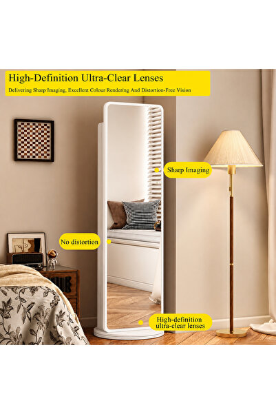 AEDIGITAL 360° Rotating 3-in-1 Full-Length Mirror (168 x 46 cm) WHITE - Storage Shelves & Dual-Side Hangers, Space-Saving Design