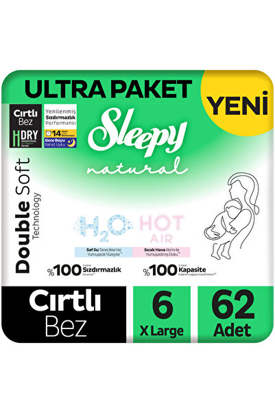 Sleepy Natural Double Soft Ultra Paket Bebek Bezi 6 Numara Xlarge 62 Adet
