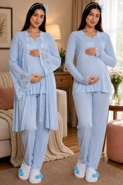 ByLohusa Rahat Kesim Emzirme Özellikli Sabahlıklı Hamile Lohusa Pijama Takımı...