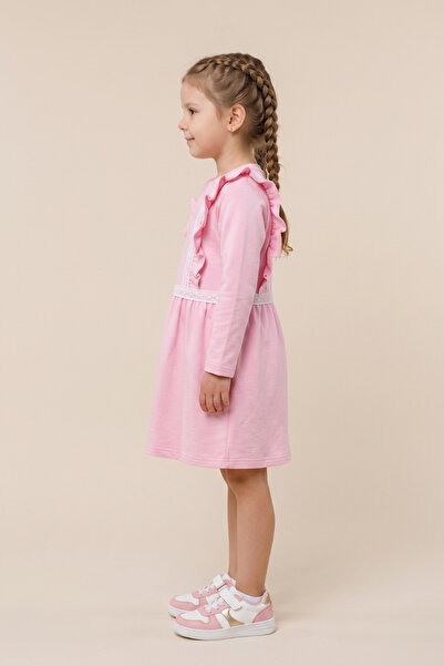 CRASSİ Girl's Long Sleeve Dress with Ruffles, Lycra, Self-Patterned Ottoman F...