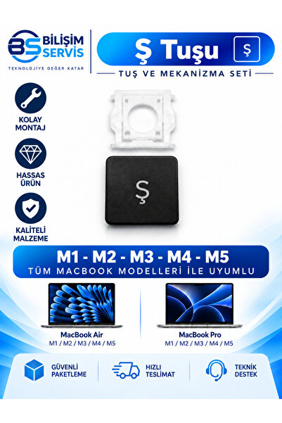 BSBİLİSİM Macbook Pro & Air M1-M2-M3 Uyumlu Klavye Yedek Tuş Seti (J - Ş Arası)