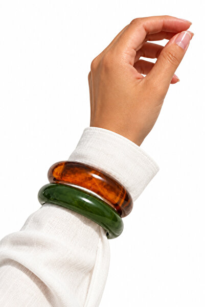 SOLÉORA COAST Premium Reçine Bileklik Seti – Yeşil & Kehribar Vintage Bangle ...