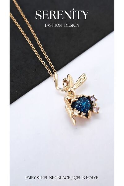 Serenity Steel Necklace with Sitting Fairy Figure with Heart