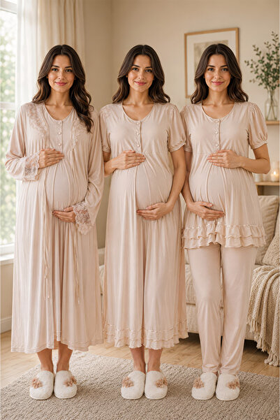 ByLohusa Comfortable Fit Short Sleeve Maternity Set with Breastfeeding Featur...