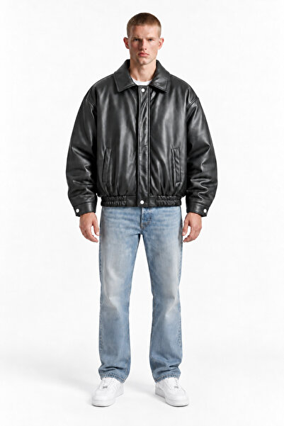 KOMODO Oversize Vintage Siyah Deri Ceket