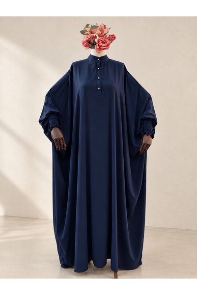 ankanoor Button Detailed Gipeli Bat Sleeve Medina Silk Dress 150 cm Anka262017