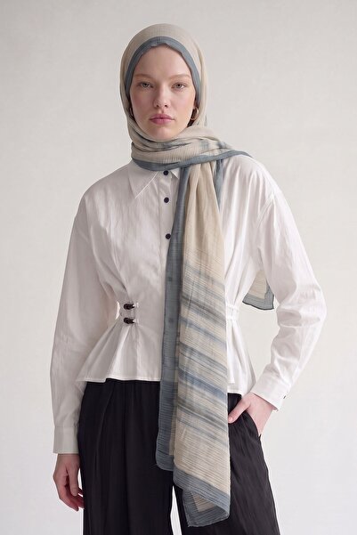Levidor Petrol Blue Striped Muslin Shawl