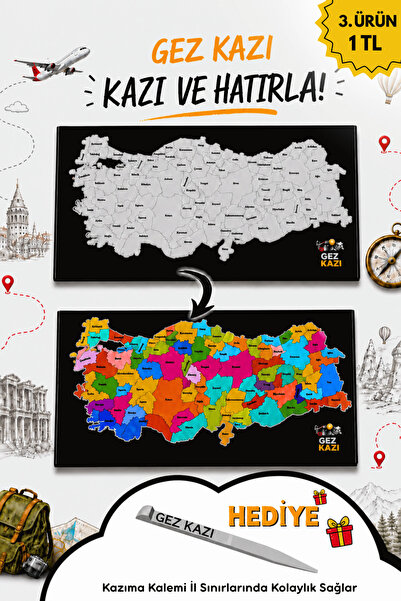 Føniks Gez Kazı Magnet Türkiye Haritası -Scratch Map - Kolay Kazınabilir Hari...
