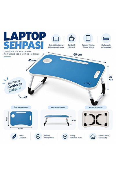 Muitomas KATLANABİLİR BARDAKLIKLI LAPTOP MASASI MAVİ