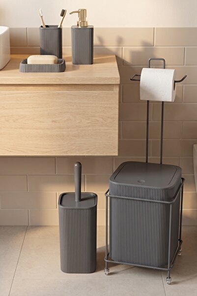 metalshop 6 Parça Banyo Seti Metal Stantlı Çöp Kovalı Wc Kağıtlık Ve Tuvalet ...