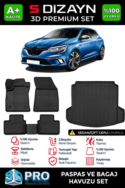 S Dizayn S-Dizayn Renault Megane 4 Sedan 3D Pro Havuzlu Paspas ve Çift Kulak ...