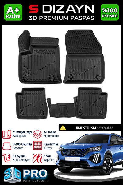 S Dizayn S-Dizayn Peugeot 2008 Elektrikli 3D Pro Havuzlu Paspas 2022 Üzeri A+...