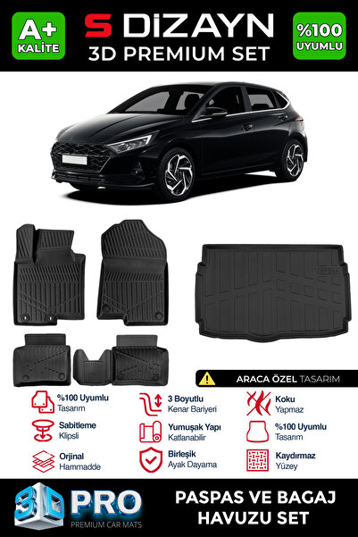 S Dizayn S-Dizayn Hyundai i20 3D Pro Havuzlu Paspas ve Bagaj Havuzu Seti (2'l...