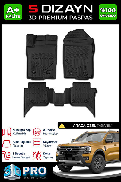 S Dizayn S-Dizayn Ford Ranger 3D Pro Havuzlu Paspas 2023 Üzeri A+ Kalite 3DS-...