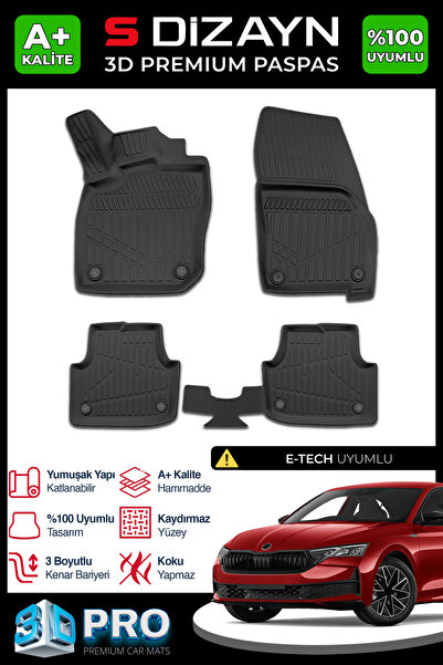 S Dizayn S-Dizayn Skoda Octavia 4 A8 E-Tech 3D Pro Havuzlu Paspas 2024 Üzeri ...