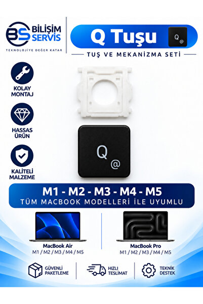 BSBİLİSİM Macbook Pro & Air M1-M2-M3 Uyumlu Klavye Yedek Tuş Seti (T-Q Arası)