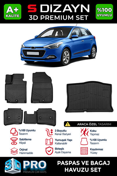S Dizayn S-Dizayn Hyundai i20 3D Pro Havuzlu Paspas ve Bagaj Havuzu Seti (2'l...
