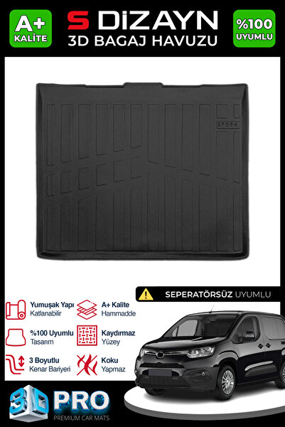 S Dizayn S-Dizayn Toyota Proace City Seperatörsüz 3D Pro Bagaj Havuzu 2018 Üz...