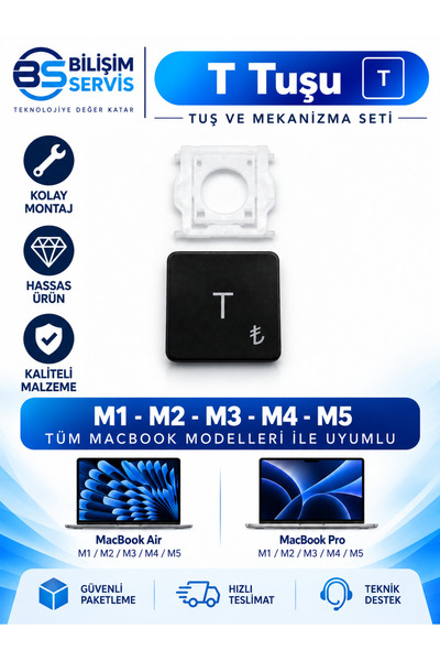BSBİLİSİM Macbook Pro & Air M1-M2-M3 Uyumlu Klavye Yedek Tuş Seti (T-Q Arası)