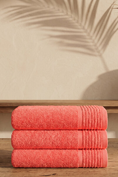 TEOHOMELİNENS Bamboo Towel Set of 3, Soft Textured, High Absorbency, Pomegran...