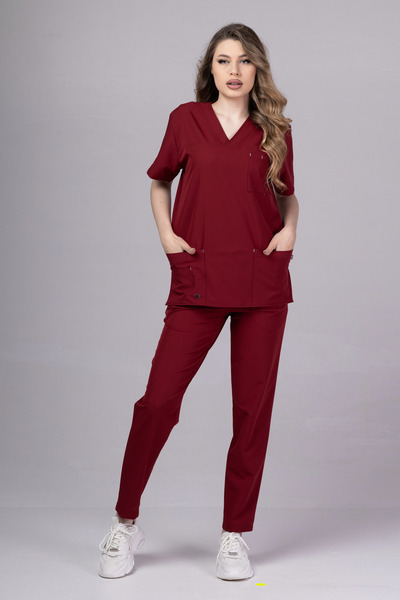 tag Costum medical pentru femei, bluză și pantaloni, STELLAR, Visiniu, 100% P...