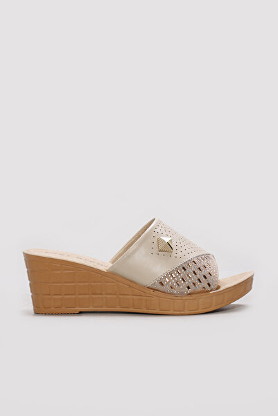 FAST STEP Beige Women's Wedge Heel Slippers 158Za650