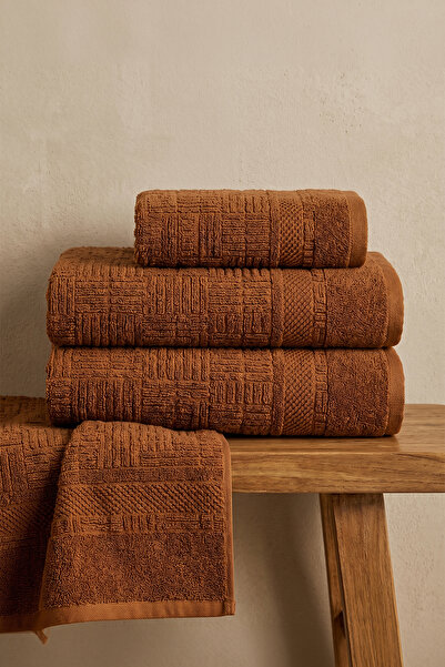 TEOHOMELİNENS Myra Double Jacquard Bath Towel Set, 70X140 Cm, Stylish Geometr...