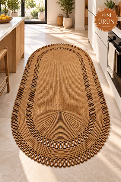 MaVaux Alessa Doğal Oval Hasır Jüt Kilim Oval Dekoratif Örgü Kilim – Modern B...