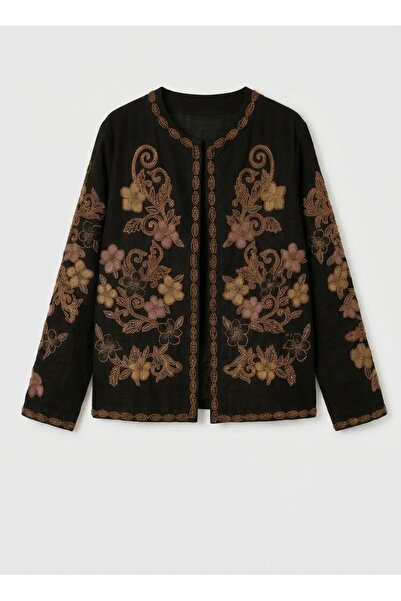 BRTC design Women's Black Beadwork Embroidery Detailed Floral Motif Premium J...