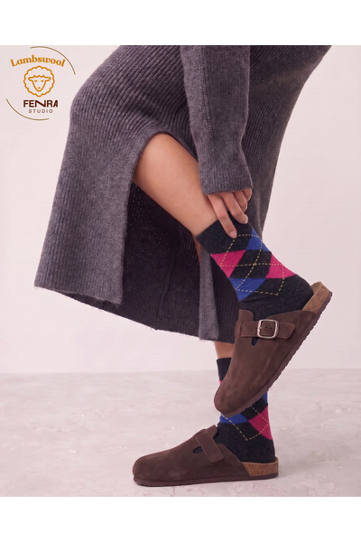 FENRA STUDIO Women's Winter Thermal Wool Warm Lambswool Anthracite Fuchsia Bl...
