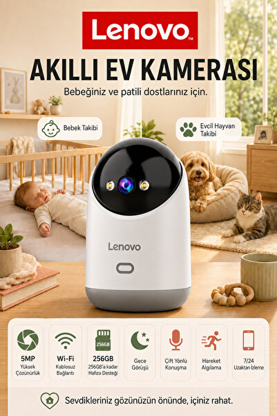 LENOVO 5MP WİFİ Bebek Evcil Hayvan Yaşlı Bakım Kamerası Gece Görüşlü Bebek Ka...