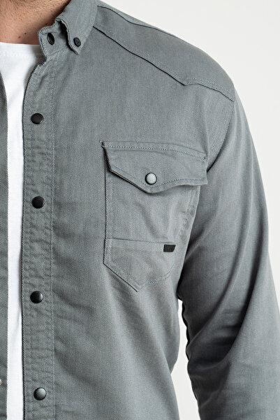 YXC Men's Slim Fit Denim Shirt Gray