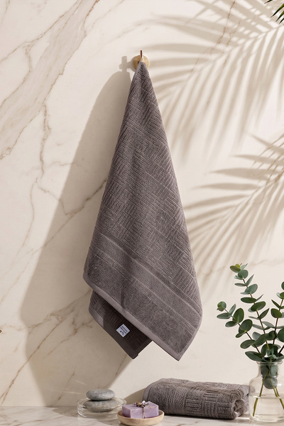 TEOHOMELİNENS Myra Double Jacquard Bath Towel Set, 70X140 Cm, Geometric Patte...