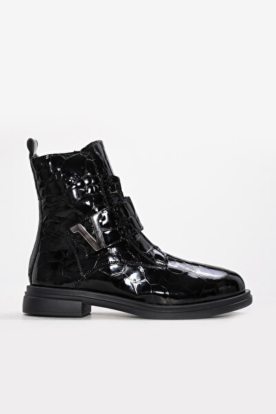 FAST STEP Genuine Leather and Fur Black Crocodile Women's Classic Boots 238Kz...