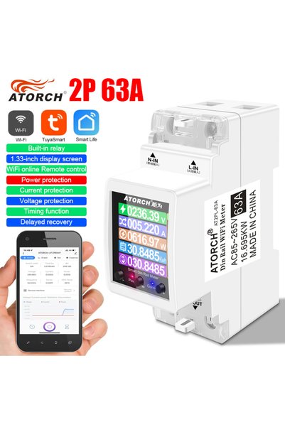 Choice 63A ATORCH 2P 63A Tuya WIFI Smart Switch Circuit Breaker Energy Meter ...