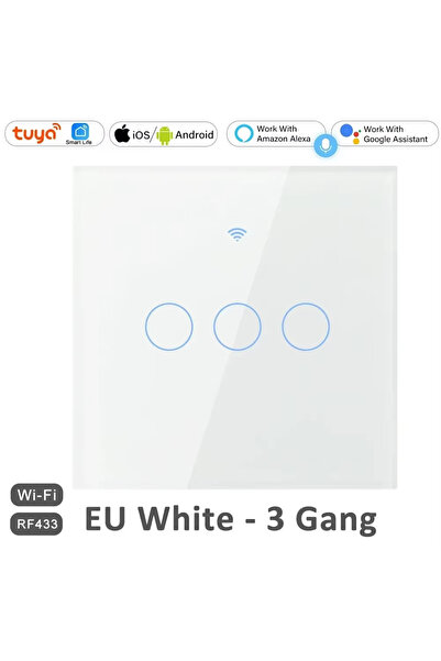 Choice5 white 3 gang EU WiFi RF 433mhz Smart Wireless Touch Wall Light 1/2/3/...