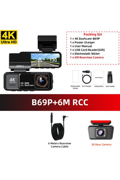 Choice11 كاميرا لوحة القيادة NONE B69P-6M RCC بدقة 4K مع واي فاي مدمج وGPS ور...