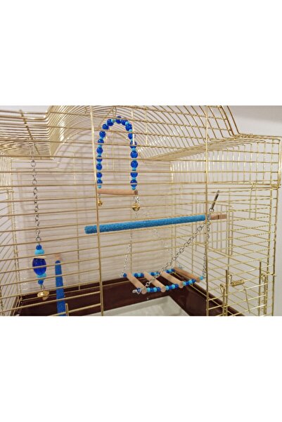TUĞRA PET MARKET Muhabbet Kuşları Için 1. Kalite Ahşap Tünekli Oyuncak Ve Salıncak Seti