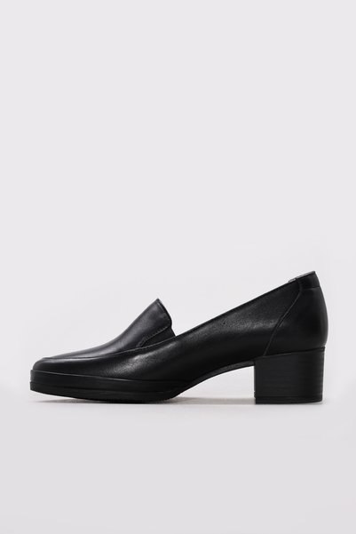 FAST STEP Genuine Leather Black Women's Low Heel Shoes 889Za5061