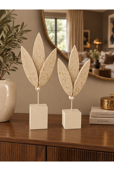 İnci line souvenırs İkili Yaprak Biblo Dekoratif Polyester Set 30x11 cm / 28x...