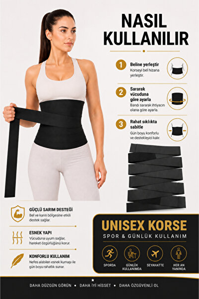 SWEAT FAST Unisex Sand Hour Görün Wrap Corset με δέσιμο στη μέση, 2 μέτρα, κο...