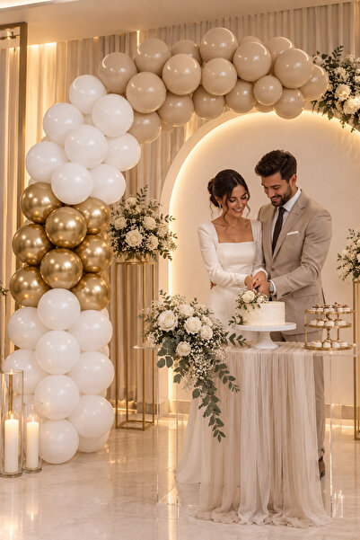 Parti dolabı سلسلة بالونات ذهبية اللون من الكروم والأبيض ولون الرمل الحجري، م...
