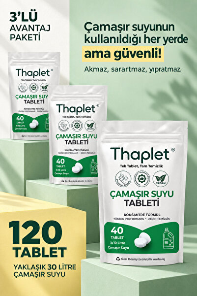 Thaplet Çamaşır Suyu Tableti 120 Adet 3 Paket Ultra Kullanışlı Konsantre Tablet