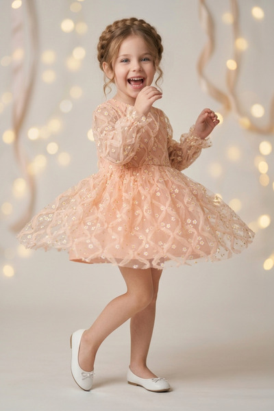 Baby Animals Baby Girl Dress Girls' Dress Birthday Party Wedding Tutu Tulle Long Sleeve Lined Dress