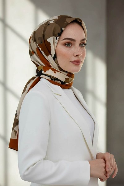 Vissona KREP BOYA EFEKTİ DESENLİ TABA RENKLİ 75X195 KIRIŞMAZ ŞAL