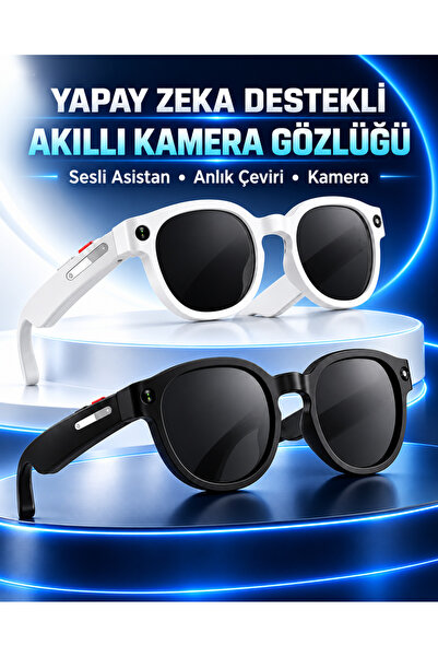 EN SİGA Yuvarlak Çerçeveli 8 MP Kameralı Yapay Zeka Akıllı Gözlük 1080P Anti-Shake Video AI Çeviri Bluetooth