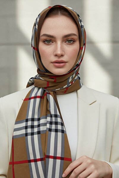Vissona KREP EKOSE DESENLİ KAHVERENGİ RENKLİ 75X195 KIRIŞMAZ ŞAL