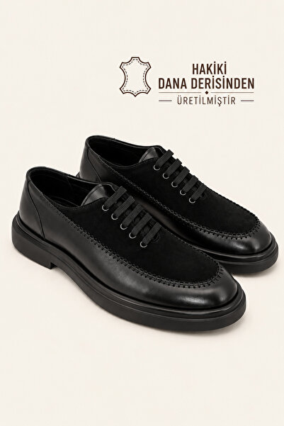 VARNAS Men's Black Genuine Leather and Suede Lace-Up Thick Sole Shoes – Garda