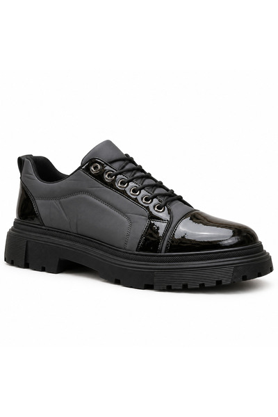 BESKAR Ba0245 Gray Men's Shoes - Smart Rubber Laces with Shiny Patent Leather...